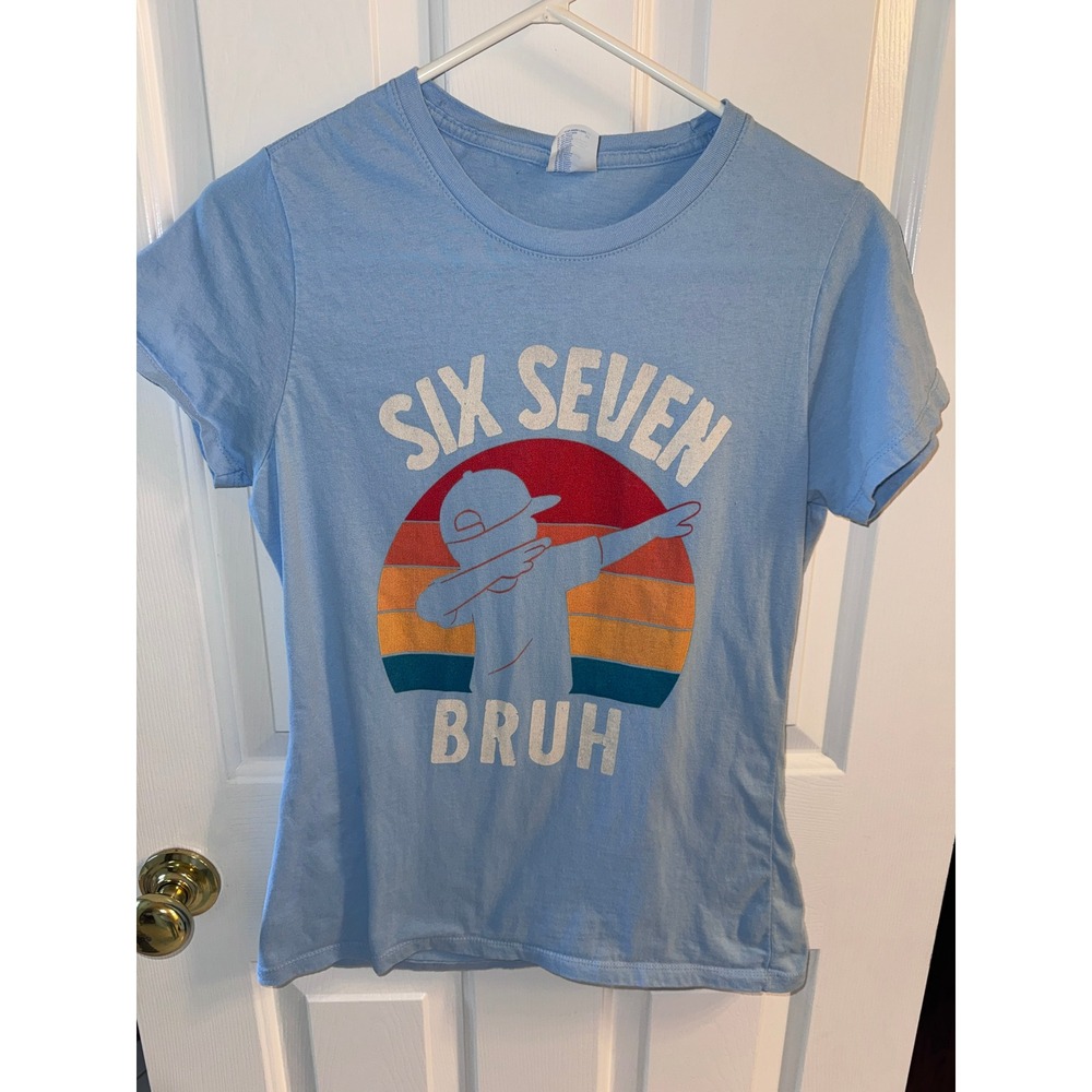 Six Seven Bruh Dabbing Graphic T-Shirt Blue Kids Medium